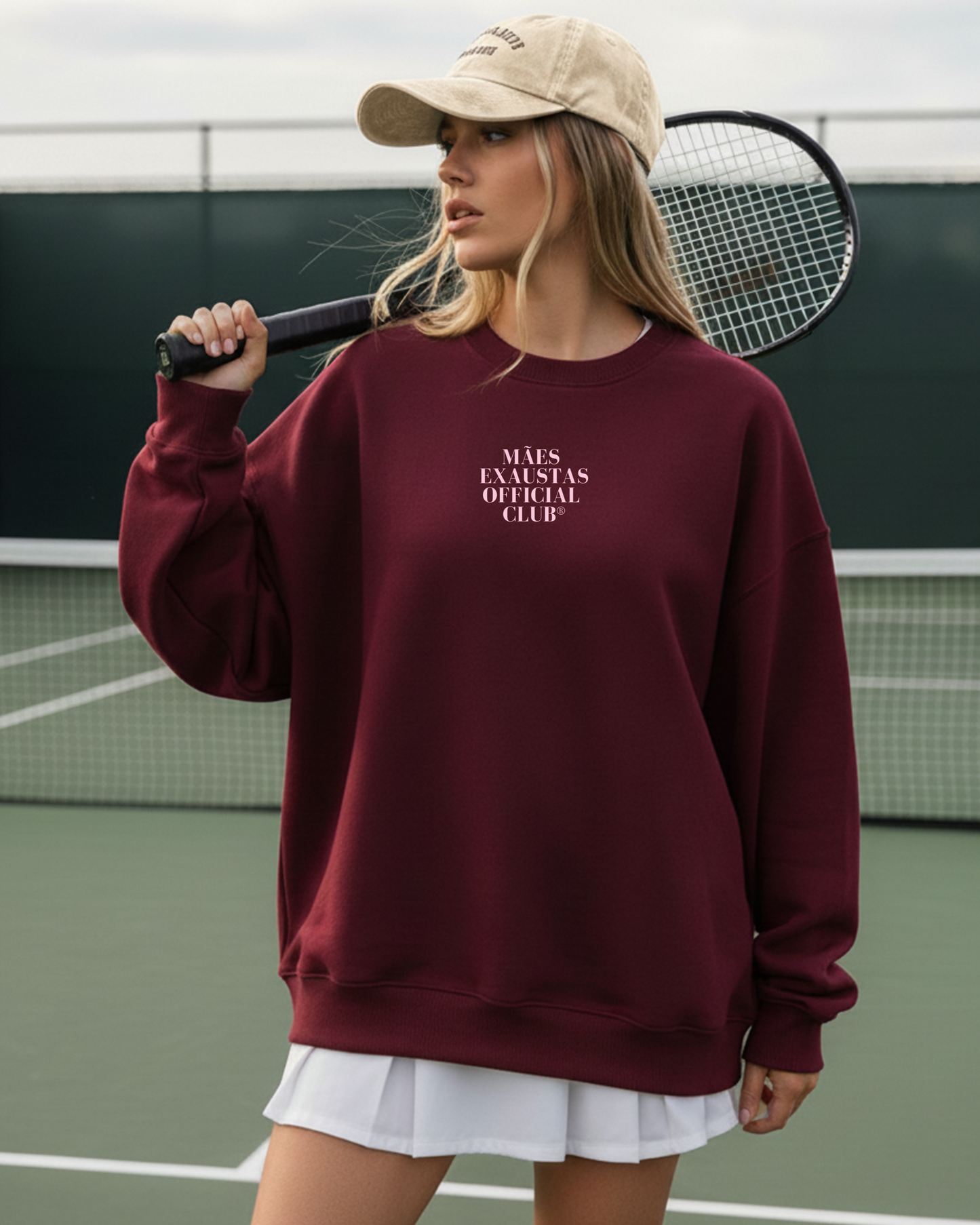 Sweatshirt Mães Exaustas Official Club® - Bordeaux/Rosa