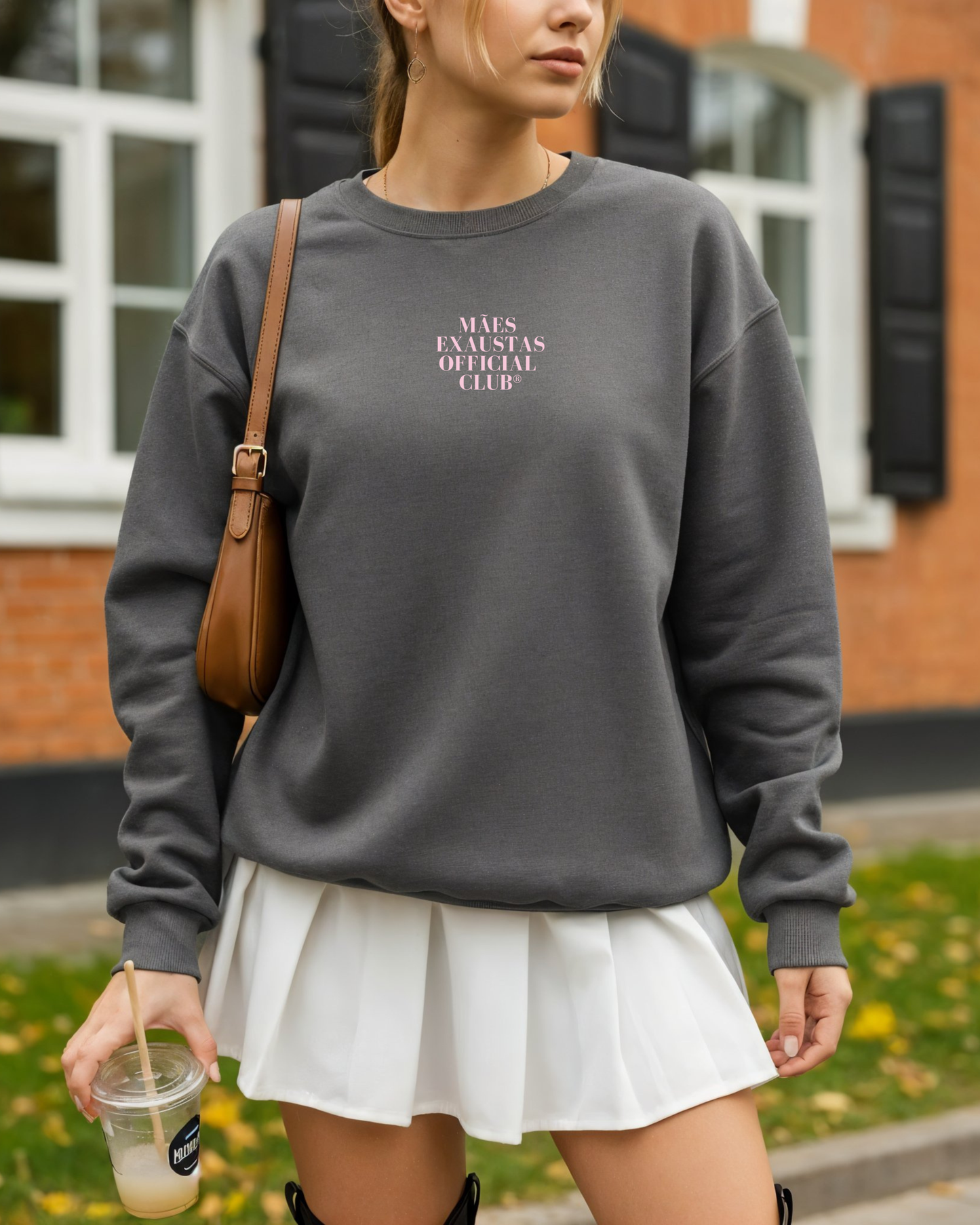 Sweatshirt mães Exaustas Official Club® - Charcoal/Rosa