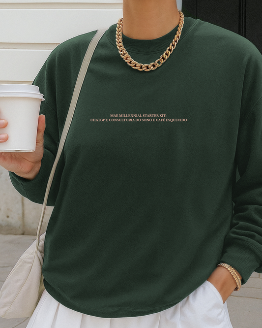 Sweatshirt Mãe Millennial Starter Kit #1 - Verde/Pêssego