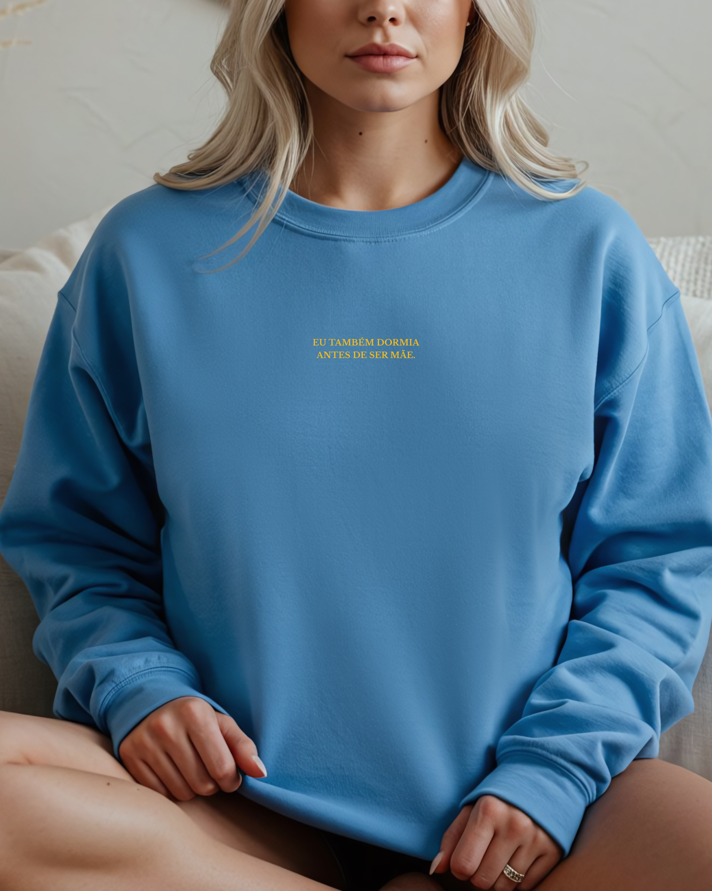 Sweatshirt Eu também dormia antes de ser mãe - Azul/Amarelo
