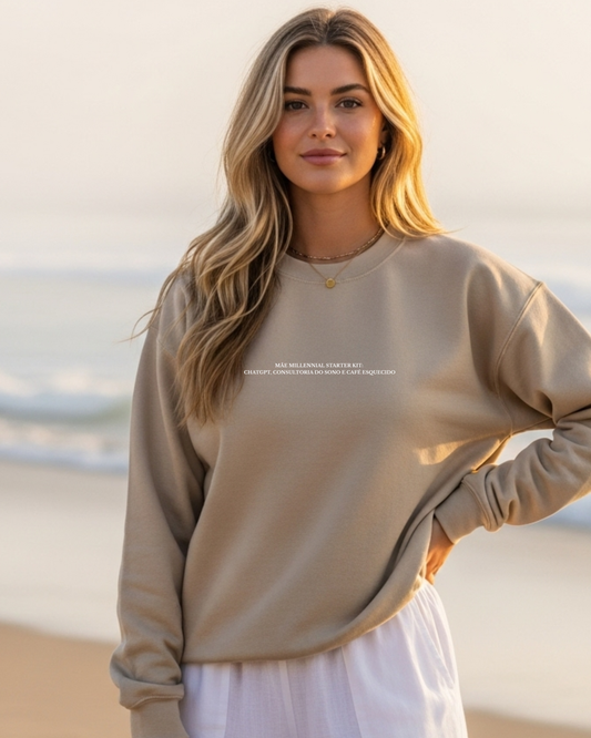 Sweatshirt Mãe Millennial Starter Kit #1 - Bege/Branco