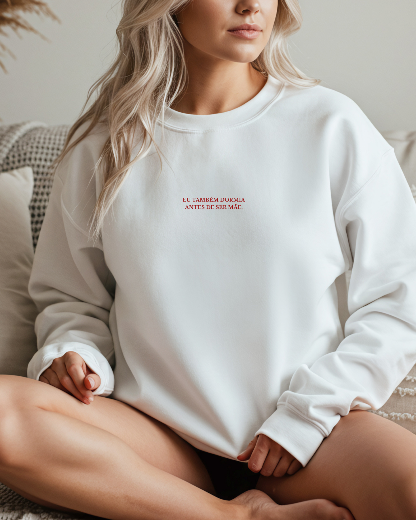 Sweatshirt Eu também dormia antes de ser mãe - Branco/Vermelho
