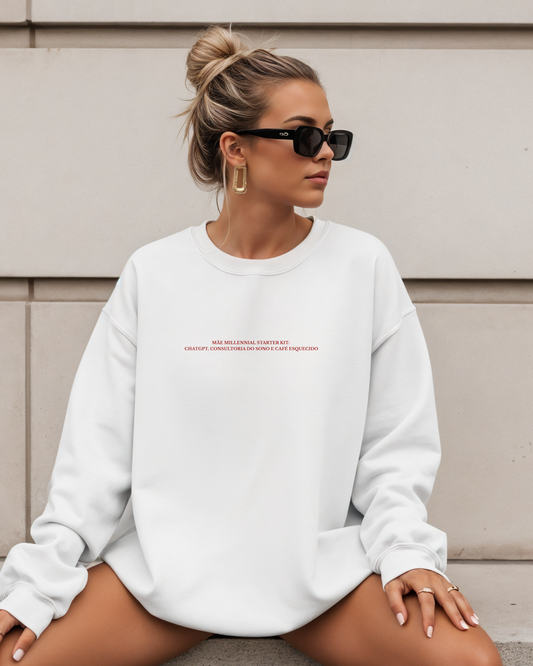 Sweatshirt Mãe Millennial Starter Kit #1 - Branco/Vermelho