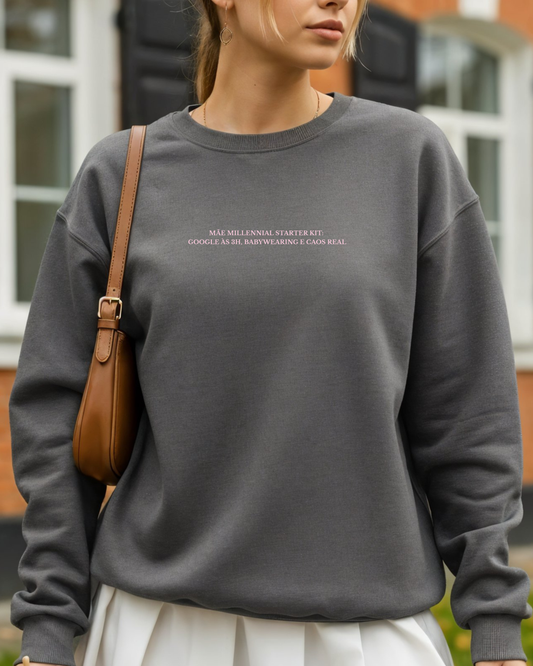 Sweatshirt Mãe Millennial Starter Kit #3 - Charcoal/Rosa